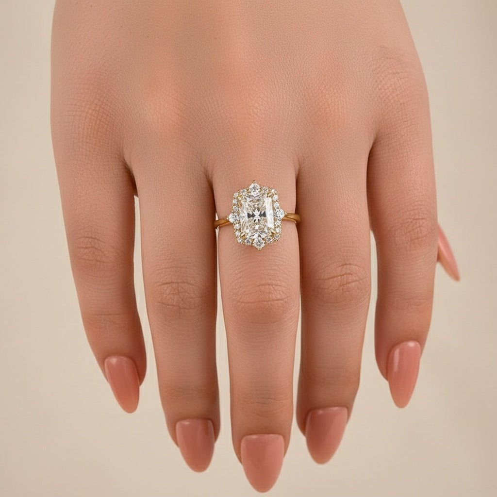 Aurevyn 3.0Ct Yellow Gold Halo Radiant Cut Engagement Ring