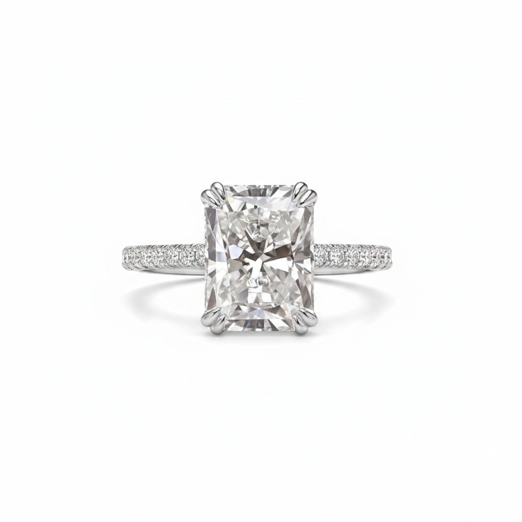 Aurevyn 3.0Ct~4.5 Ct Radiant Cut White Gold Engagement Ring For Women