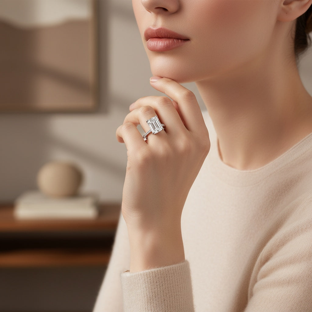Aurevyn 3.5 Ct Emerald Cut Engagement Ring For Women