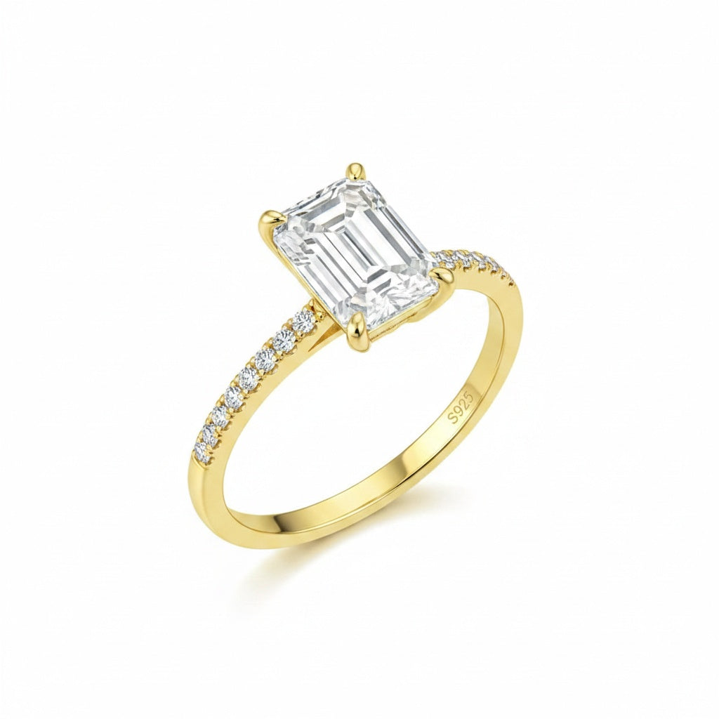 Aurevyn 3.5 Ct Emerald Cut Yellow Gold Engagement Ring For Women