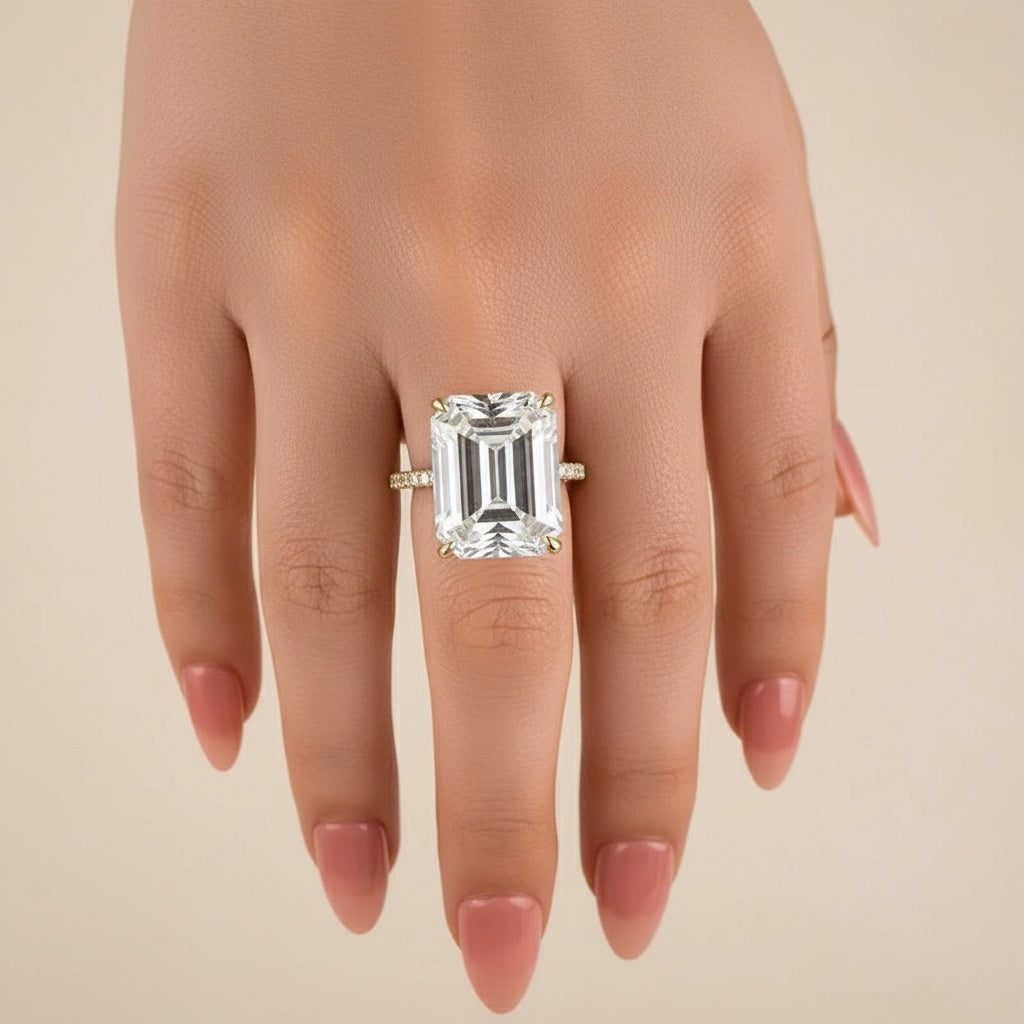 Aurevyn 3.5 Ct Emerald Cut Yellow Gold Engagement Ring For Women