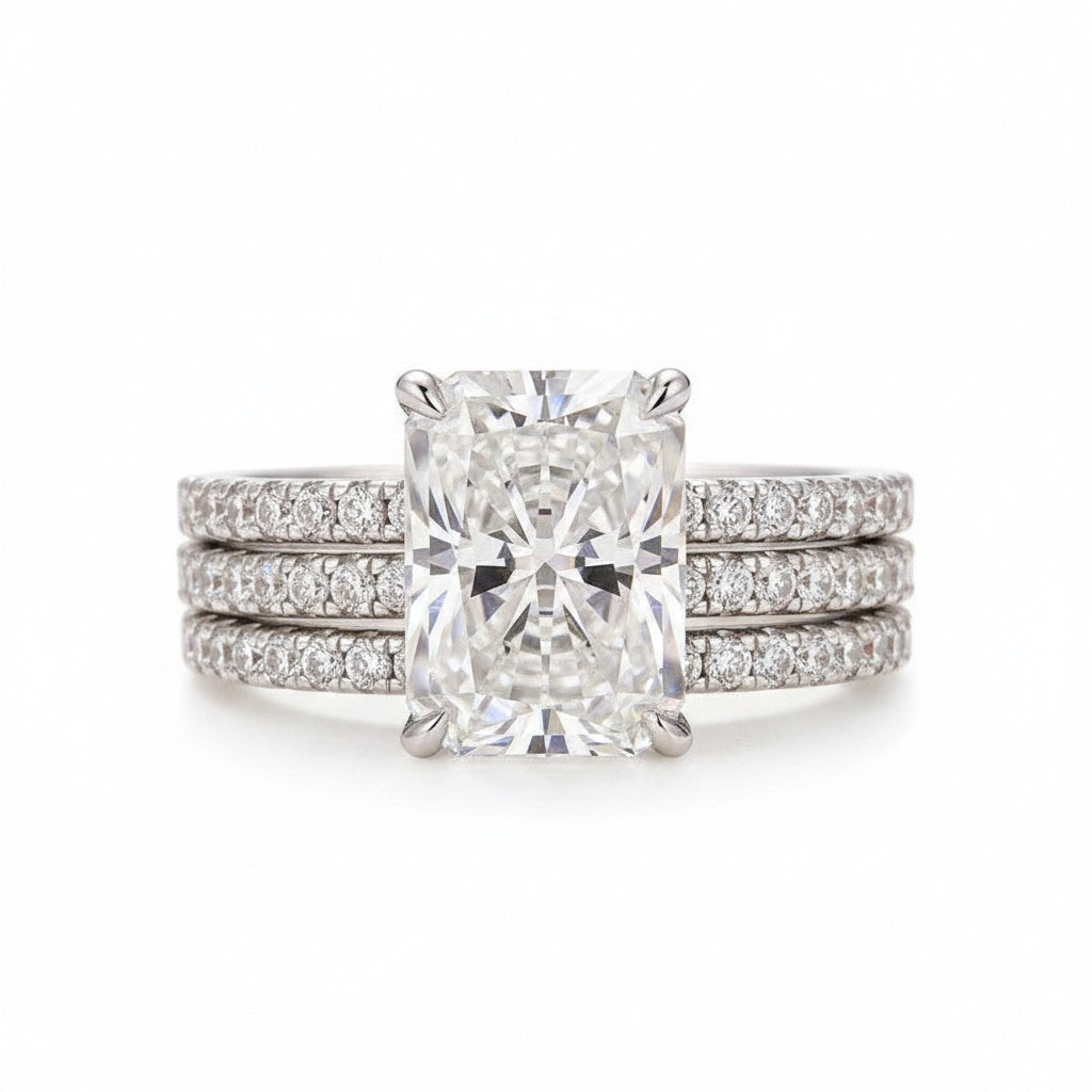 Aurevyn 3.5 Ct Radiant Cut 3PC White Gold Moissanite Diamond Wedding Ring