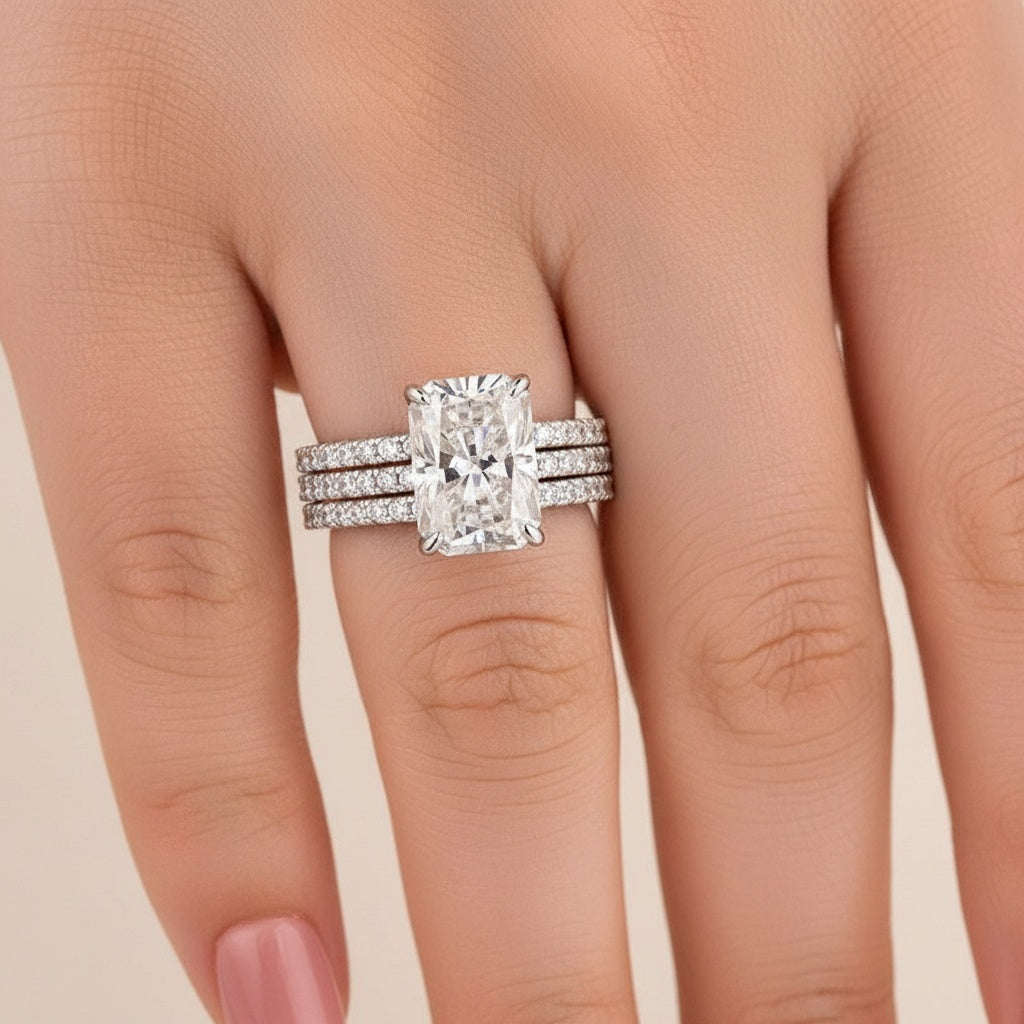 Aurevyn 3.5 Ct Radiant Cut 3PC White Gold Moissanite Diamond Wedding Ring