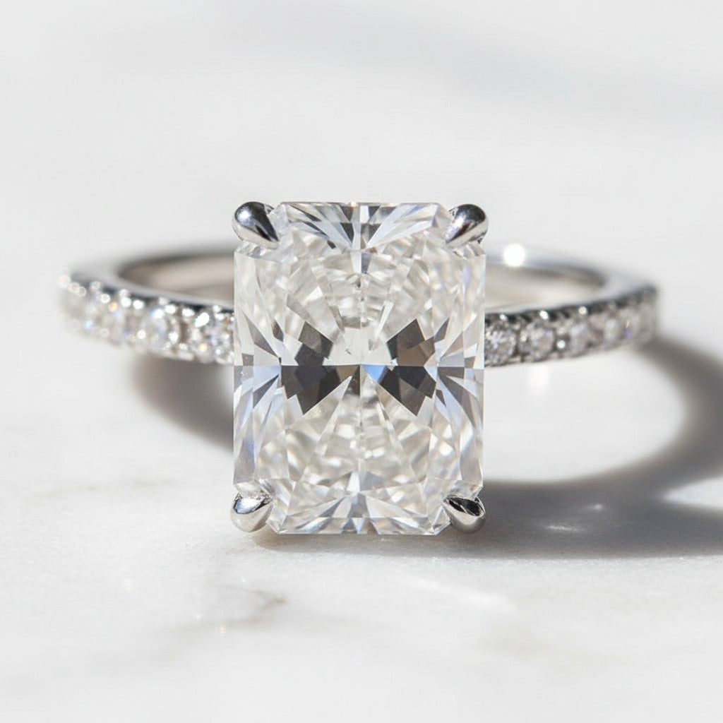 Aurevyn 3.5 Ct Radiant Cut Moissanite Diamond Wedding Ring with Round & Marquise Accents Bands