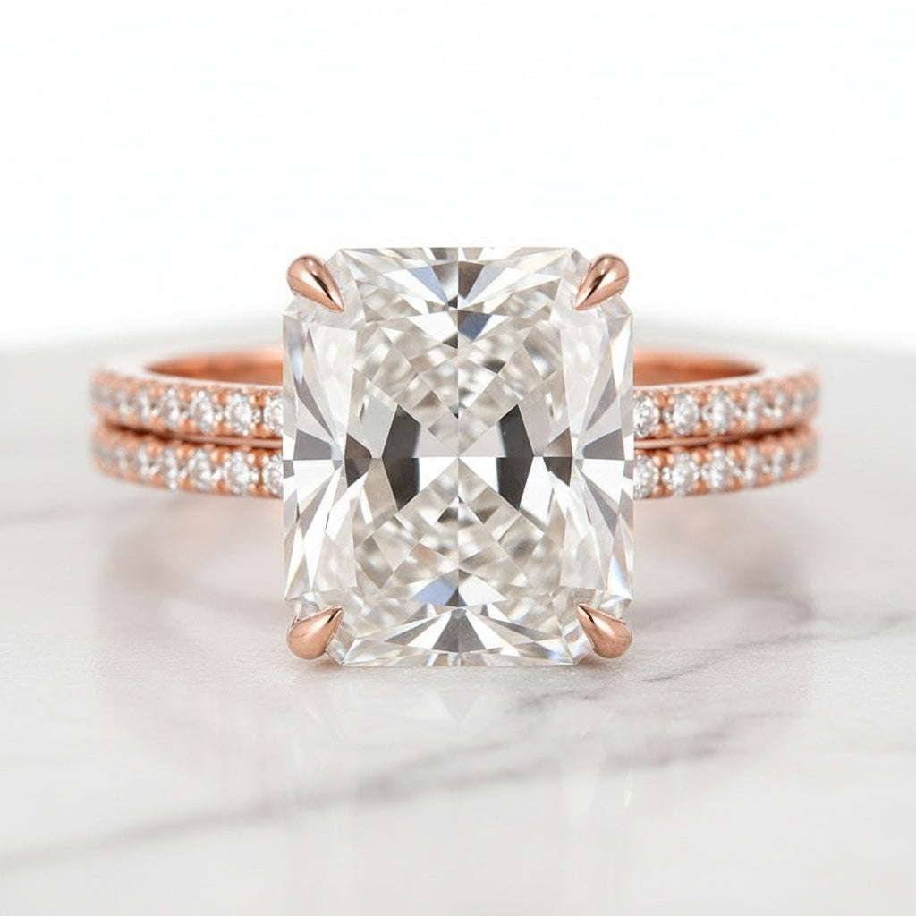 Aurevyn 3.5 Ct Radiant Cut Rose Gold Wedding Ring For Women