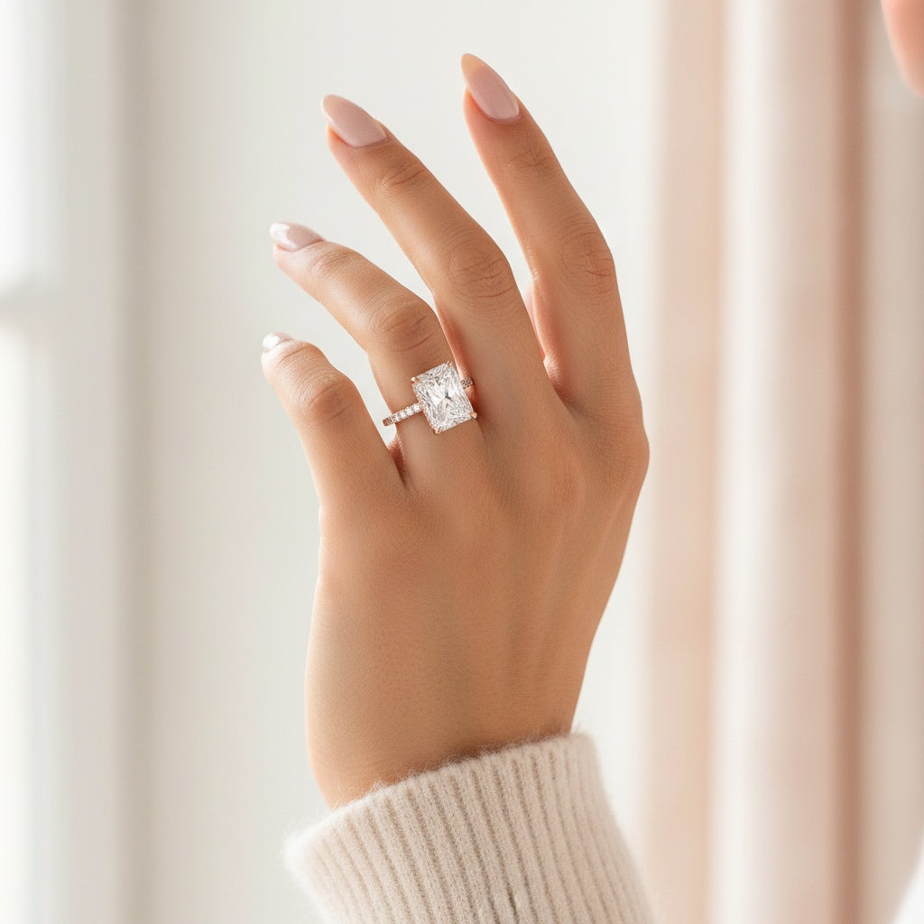 Aurevyn 3.5 Ct Radiant Cut Rose Gold Wedding Ring For Women