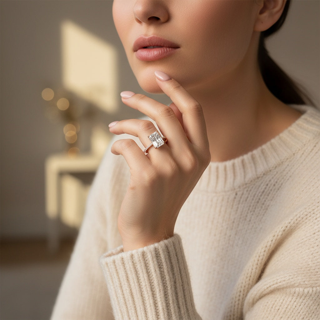 Aurevyn 3.5 Ct Radiant Cut Rose Gold Wedding Ring For Women