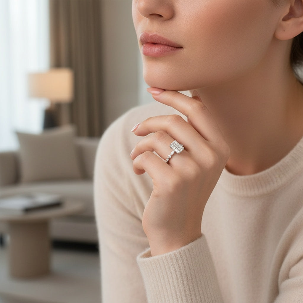Aurevyn 3.5 Ct Radiant Cut White Gold Travel Ring For Women