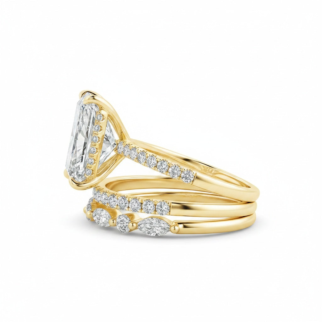 Aurevyn 3.5 Ct Radiant Cut Yellow Gold Moissanite Diamond Wedding Ring with Round & Marquise Accents Bands