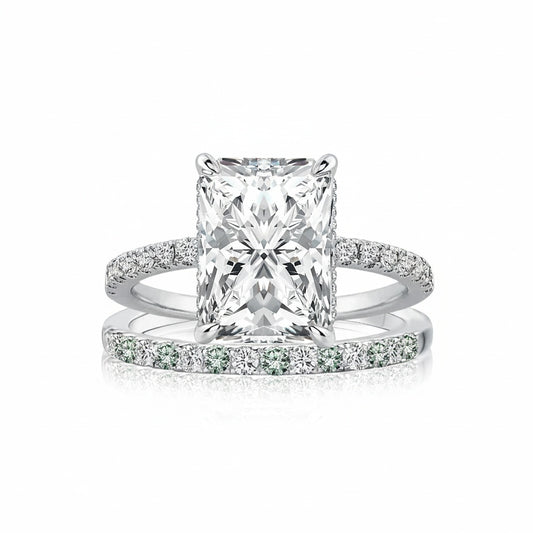 Aurevyn 3.5Ct Radiant Cut Engagement Ring With Green & White Round Cut Wedding Band