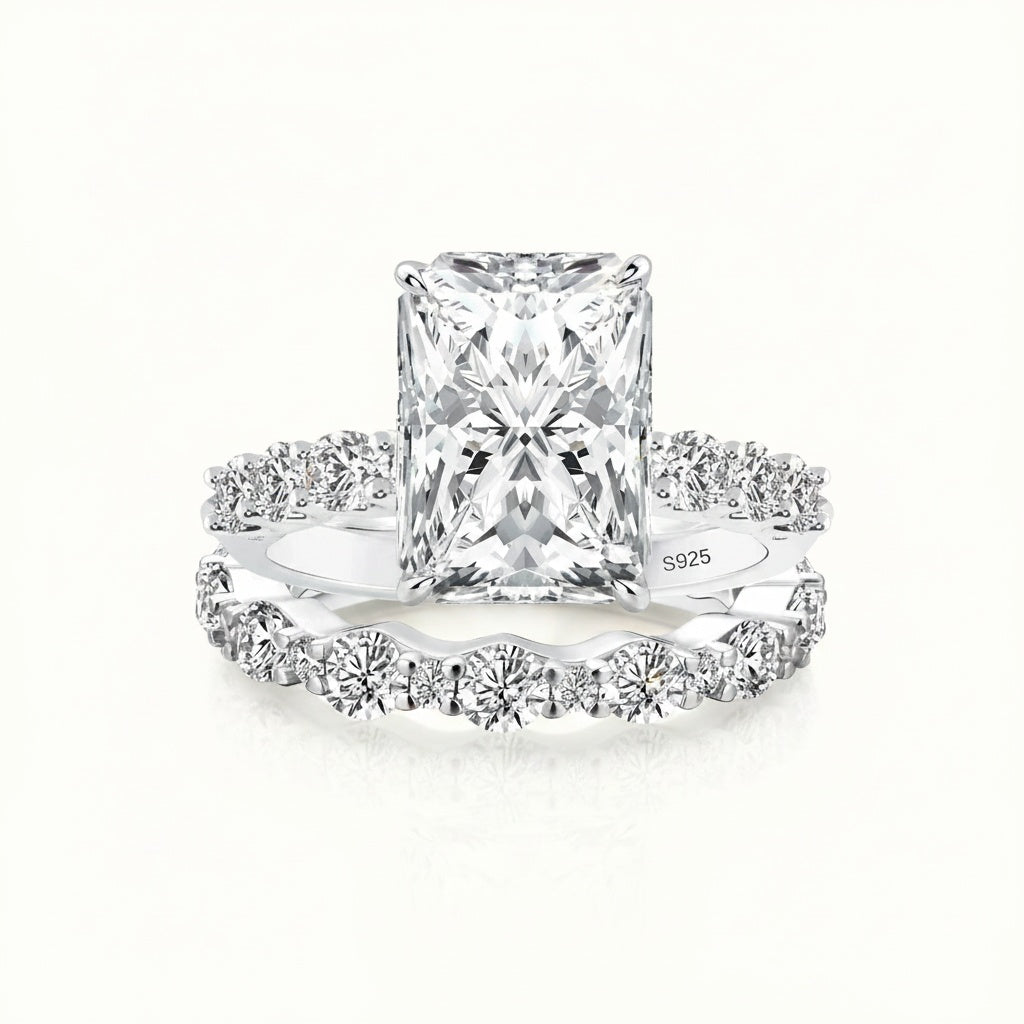 Aurevyn 3.5Ct Radiant Cut Engagement Ring With Round Cut Wedding Band Wedding Ring Set