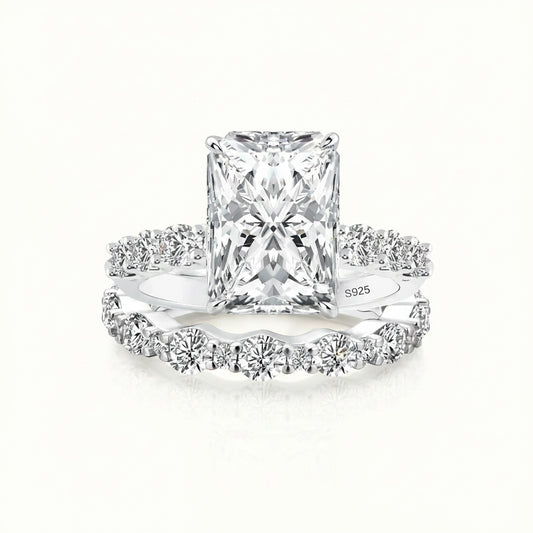 Aurevyn 3.5Ct Radiant Cut Engagement Ring With Round Cut Wedding Band Wedding Ring Set