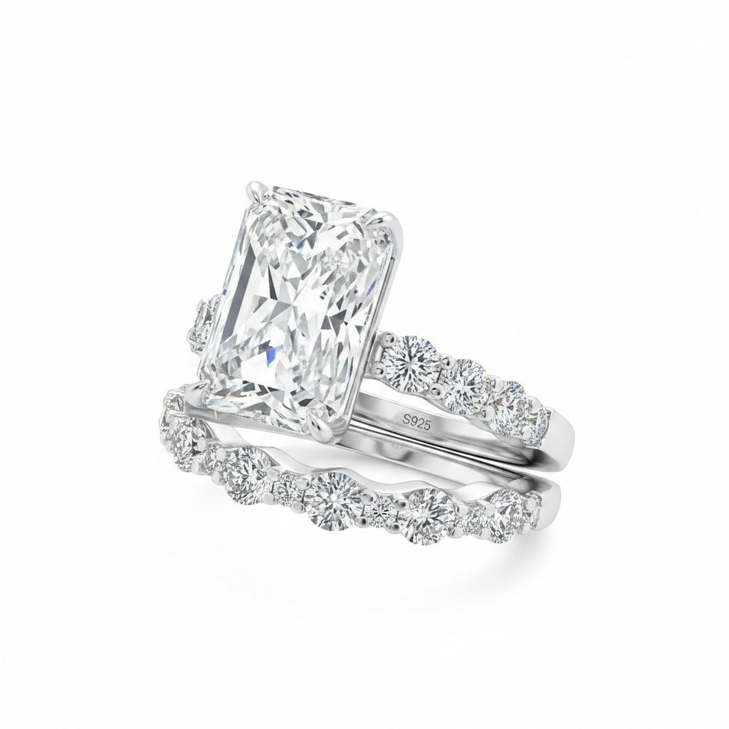 Aurevyn 3.5Ct Radiant Cut Engagement Ring With Round Cut Wedding Band Wedding Ring Set