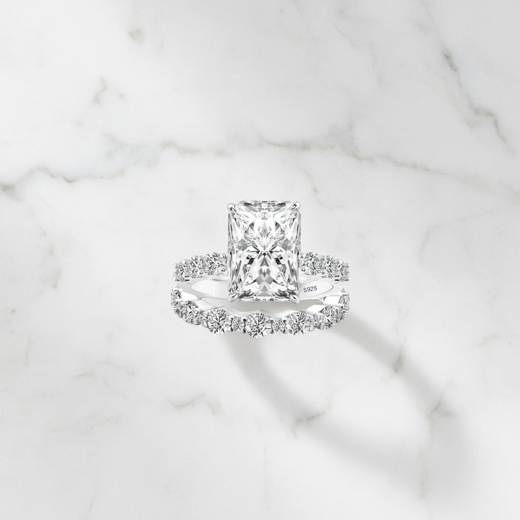 Aurevyn 3.5Ct Radiant Cut Engagement Ring With Round Cut Wedding Band Wedding Ring Set