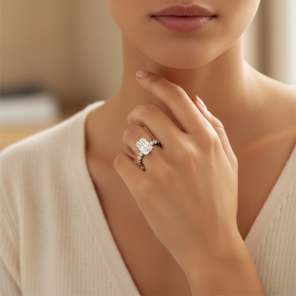 Aurevyn 3.5Ct Radiant Cut Engagement Ring With Round Cut Wedding Band Wedding Ring Set