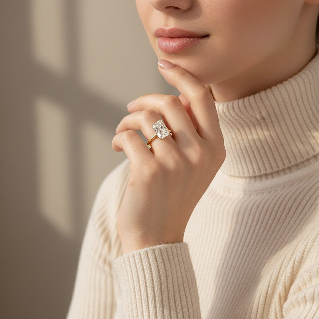 Aurevyn 3.5Ct～4.5 Ct Radiant Cut Yellow Gold Engagement Ring