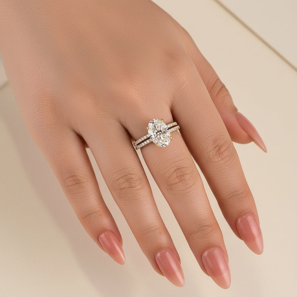 Aurevyn 4.0 Ct ～ 5.5 Ct Oval Cut Yellow Gold Wedding Ring For Women