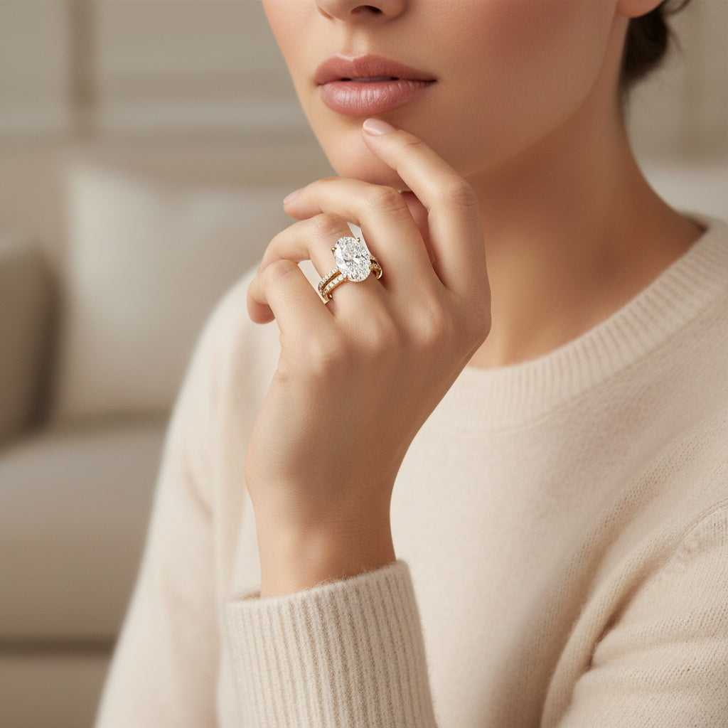Aurevyn 4.0 Ct ～ 5.5 Ct Oval Cut Yellow Gold Wedding Ring For Women