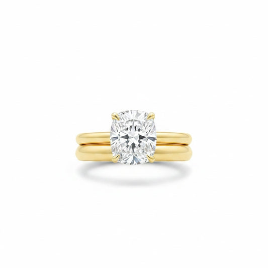 Aurevyn 4.0 Ct Cushion Cut Yellow Gold Wedding Ring Set with Wide Band
