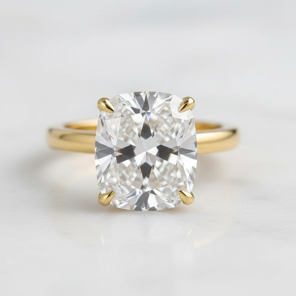 Aurevyn 4.0 Ct Cushion Cut Yellow Gold Wedding Ring Set with Wide Band