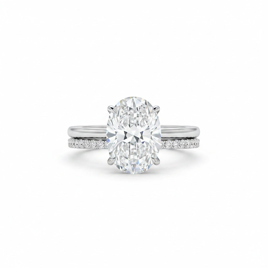 Aurevyn 4.0 Ct Hidden Halo Solitaire Oval Cut White Gold Wedding Ring