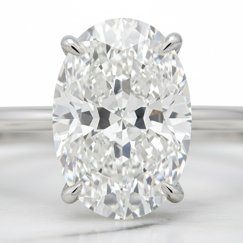 Aurevyn 4.0 Ct Hidden Halo Solitaire Oval Cut White Gold Wedding Ring