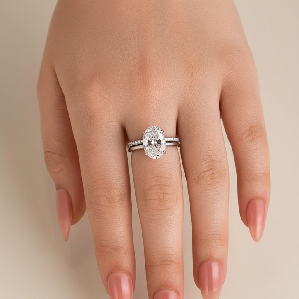 Aurevyn 4.0 Ct Hidden Halo Solitaire Oval Cut White Gold Wedding Ring