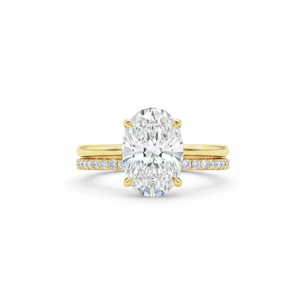 Aurevyn 4.0 Ct Hidden Halo Solitaire Oval Cut Yellow Gold Wedding Ring