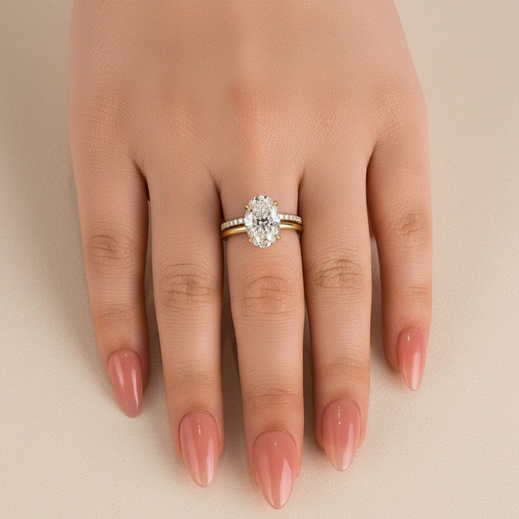 Aurevyn 4.0 Ct Hidden Halo Solitaire Oval Cut Yellow Gold Wedding Ring