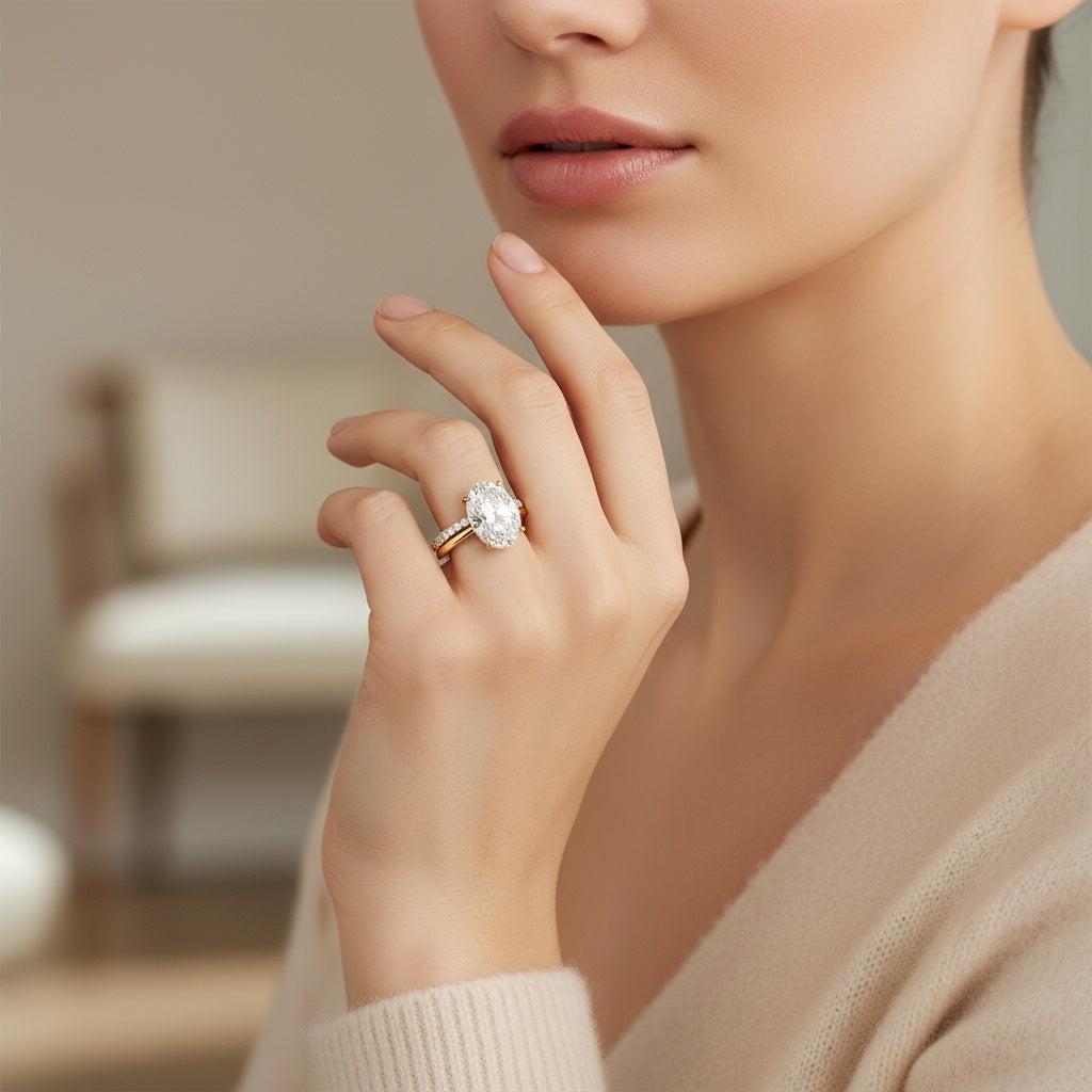 Aurevyn 4.0 Ct Hidden Halo Solitaire Oval Cut Yellow Gold Wedding Ring