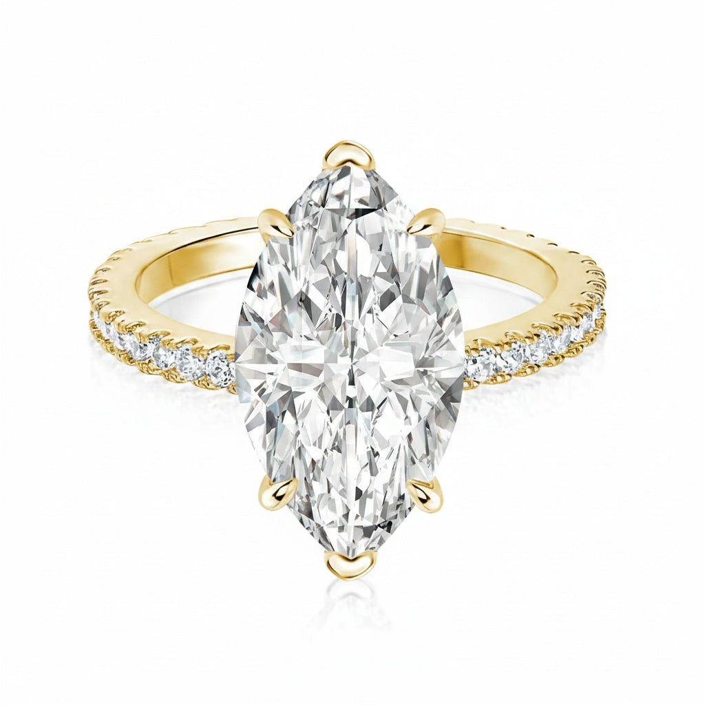 Aurevyn 4.0 Ct Marquise Cut Yellow Gold Half-Coverage Engagement Ring