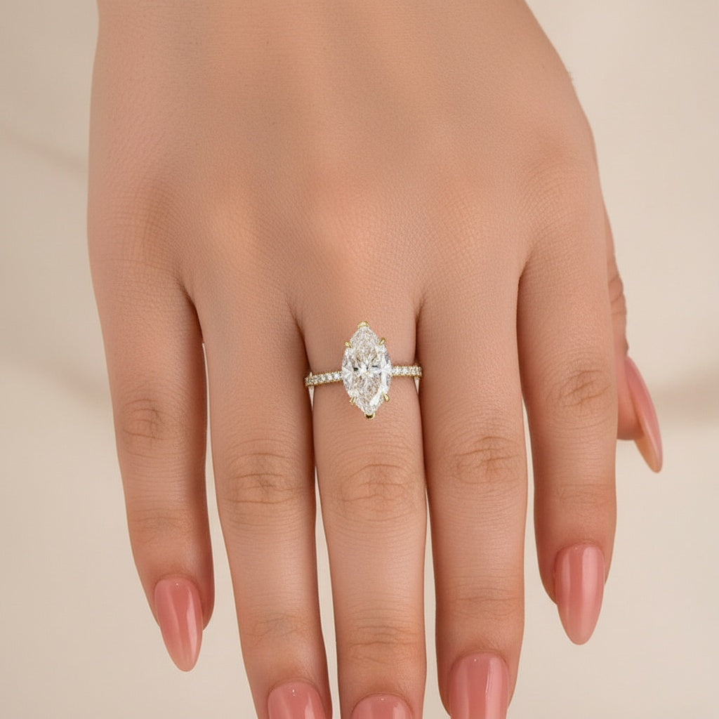 Aurevyn 4.0 Ct Marquise Cut Yellow Gold Half-Coverage Engagement Ring