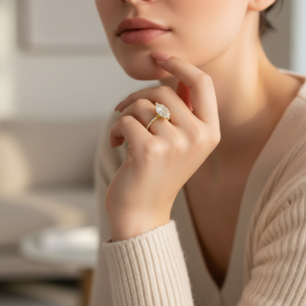 Aurevyn 4.0 Ct Marquise Cut Yellow Gold Half-Coverage Engagement Ring