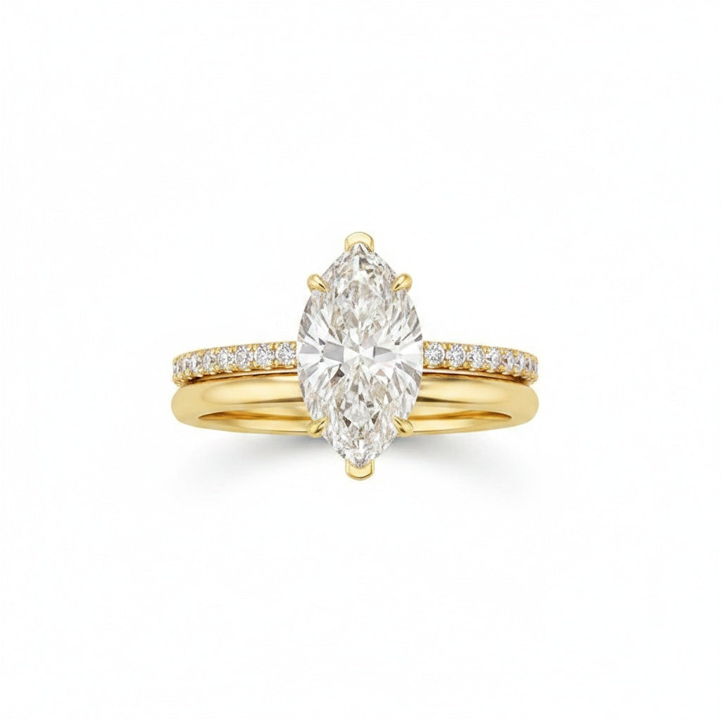 Aurevyn 4.0 Ct Marquise Cut Yellow Gold Moissanite Diamond Wedding Ring Set