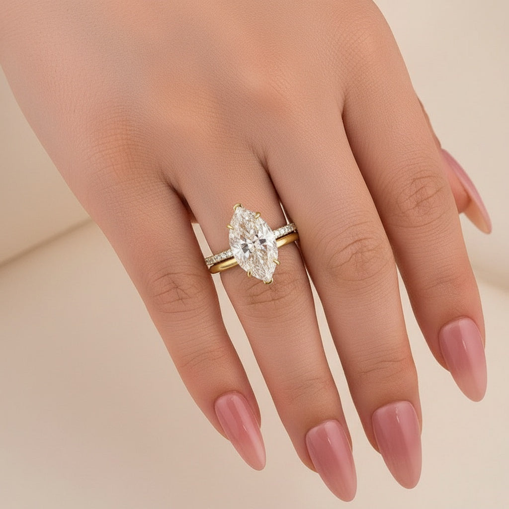 Aurevyn 4.0 Ct Marquise Cut Yellow Gold Moissanite Diamond Wedding Ring Set