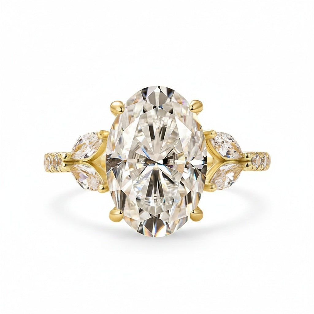 Aurevyn 4.0 Ct Oval and Angled Marquise Five Stone Engagement Ring