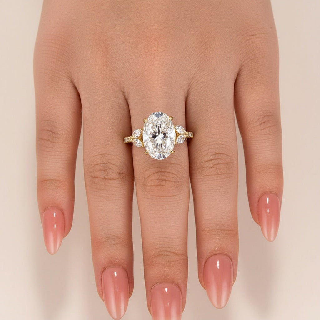 Aurevyn 4.0 Ct Oval and Angled Marquise Five Stone Engagement Ring