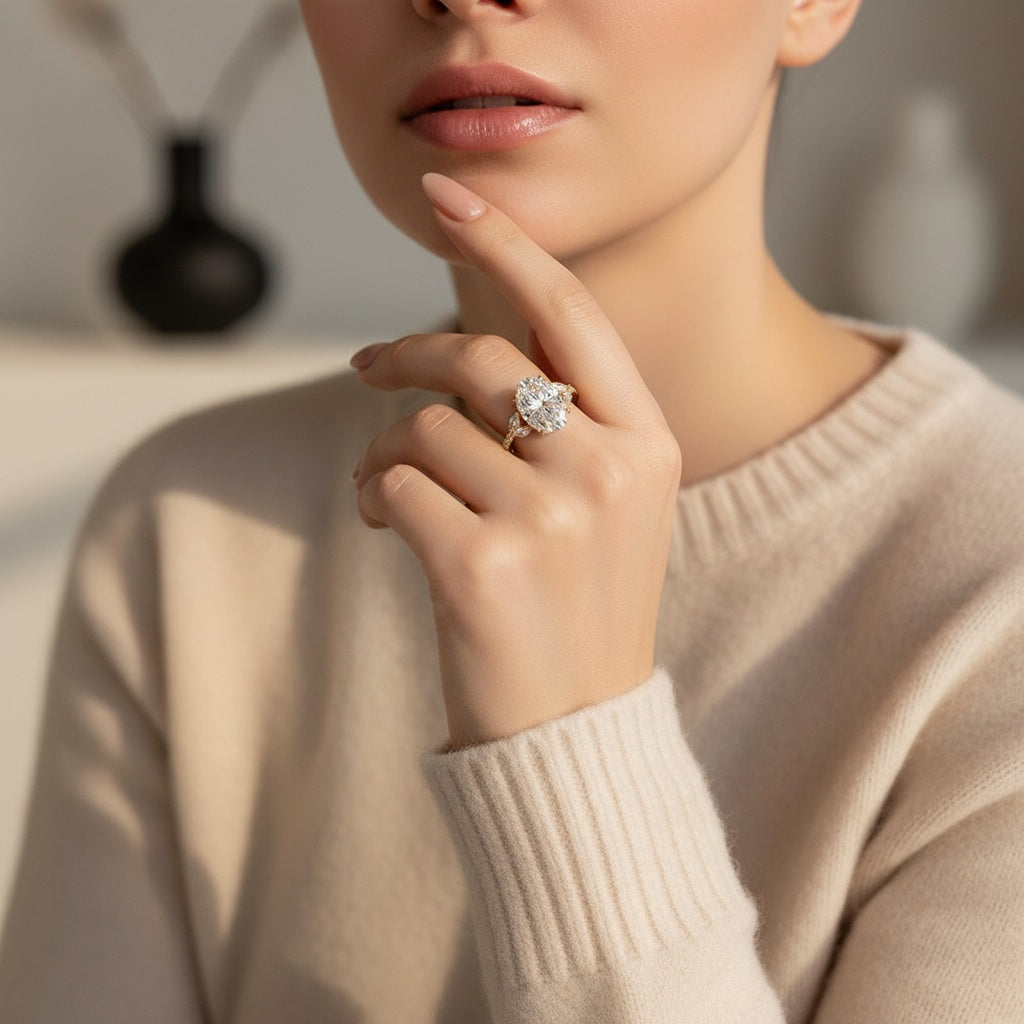 Aurevyn 4.0 Ct Oval and Angled Marquise Five Stone Engagement Ring
