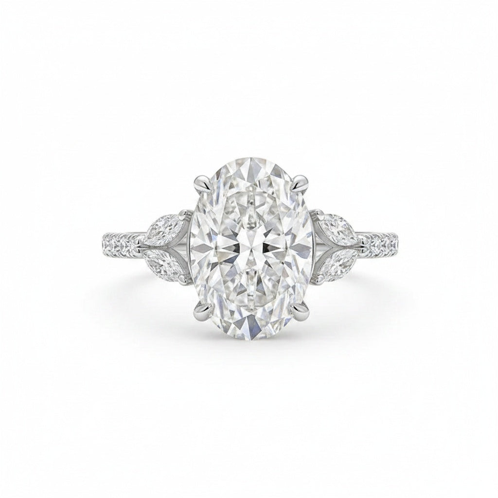 Aurevyn 4.0 Ct Oval and Angled Marquise Five Stone White Gold Engagement Ring