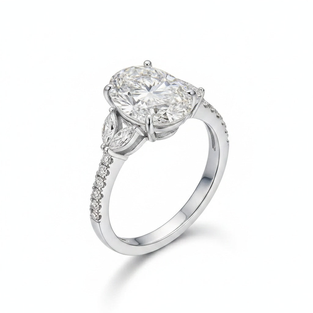 Aurevyn 4.0 Ct Oval and Angled Marquise Five Stone White Gold Engagement Ring