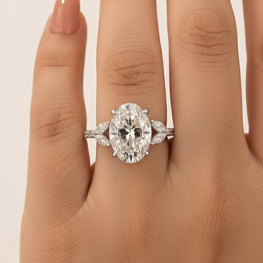 Aurevyn 4.0 Ct Oval and Angled Marquise Five Stone White Gold Engagement Ring