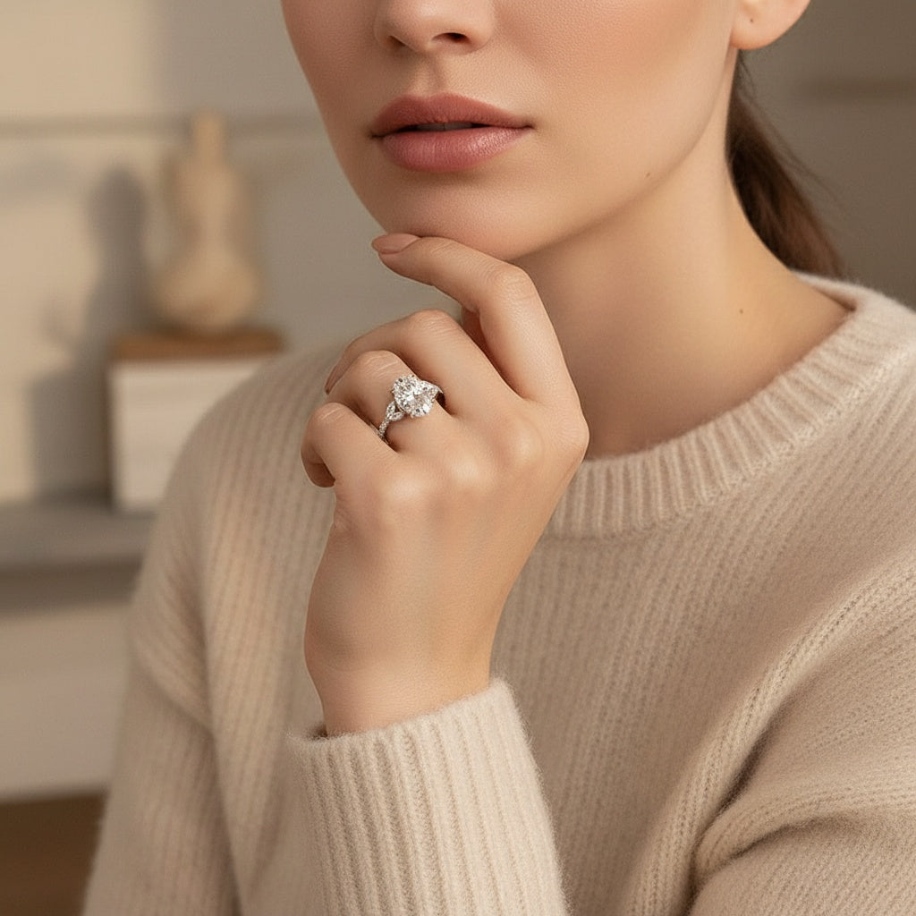 Aurevyn 4.0 Ct Oval and Angled Marquise Five Stone White Gold Engagement Ring