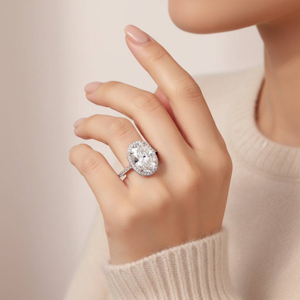 Aurevyn 4.0 Ct Oval Cut Halo White Gold Engagement Ring