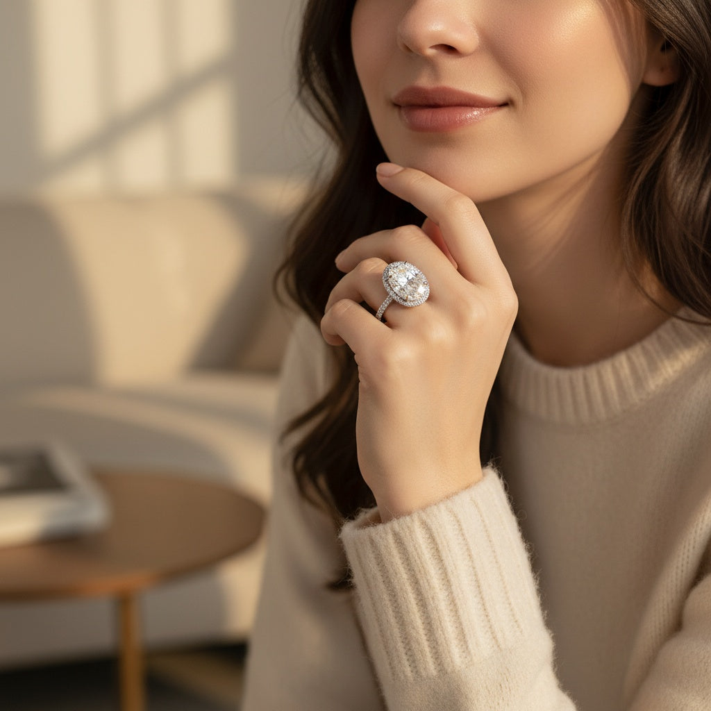 Aurevyn 4.0 Ct Oval Cut Halo White Gold Engagement Ring