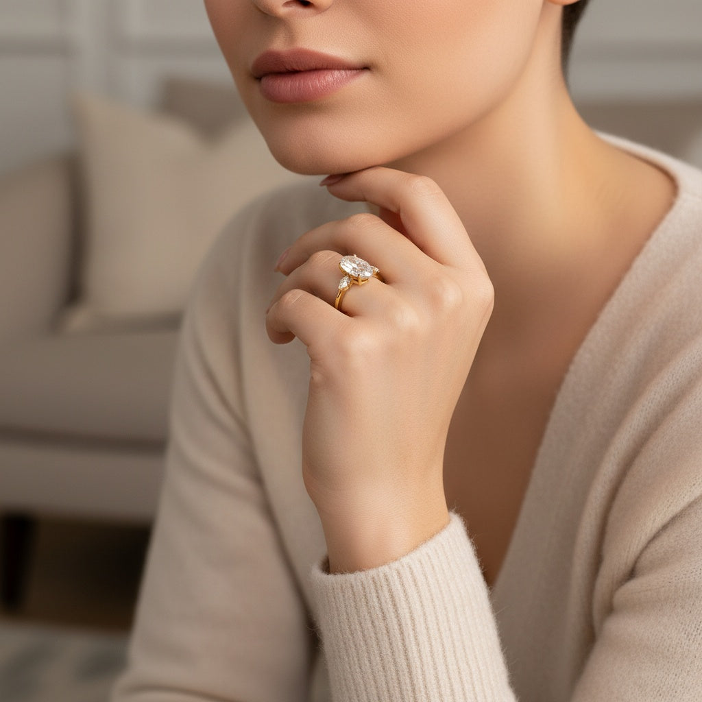 Aurevyn 4.0 Ct Oval Cut Yellow Gold Promise Ring