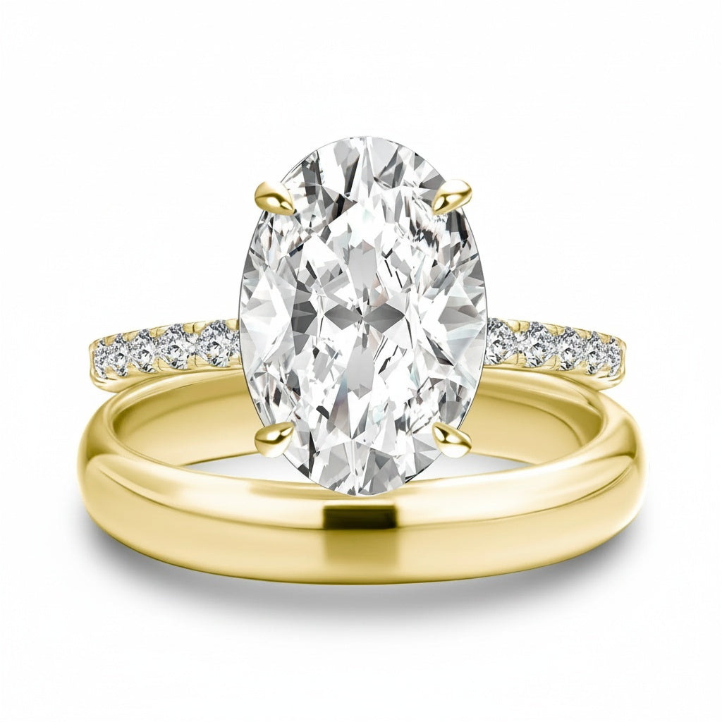 Aurevyn 4.0 Ct Oval Cut Yellow Gold Wedding Ring Set with Wide Band