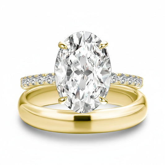 Aurevyn 4.0 Ct Oval Cut Yellow Gold Wedding Ring Set with Wide Band