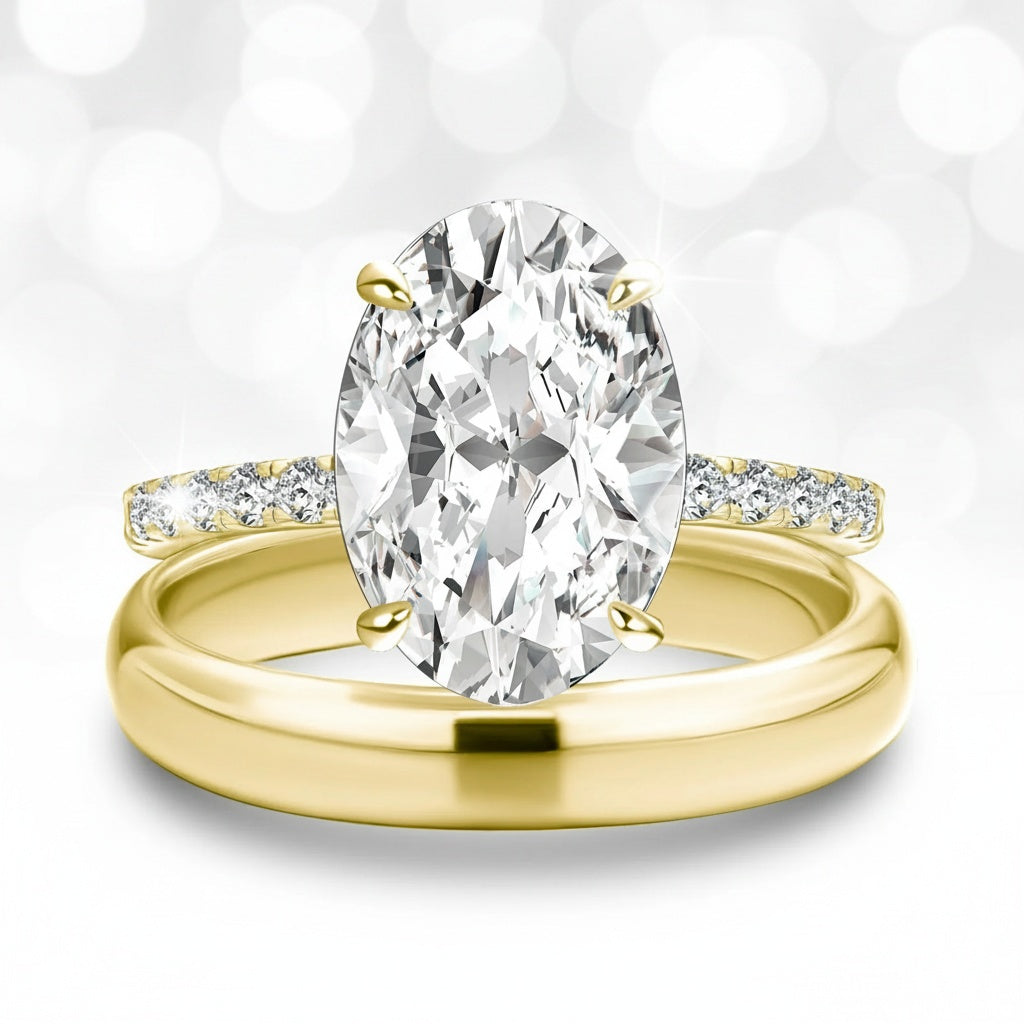 Aurevyn 4.0 Ct Oval Cut Yellow Gold Wedding Ring Set with Wide Band