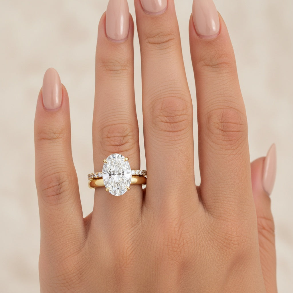 Aurevyn 4.0 Ct Oval Cut Yellow Gold Wedding Ring Set with Wide Band
