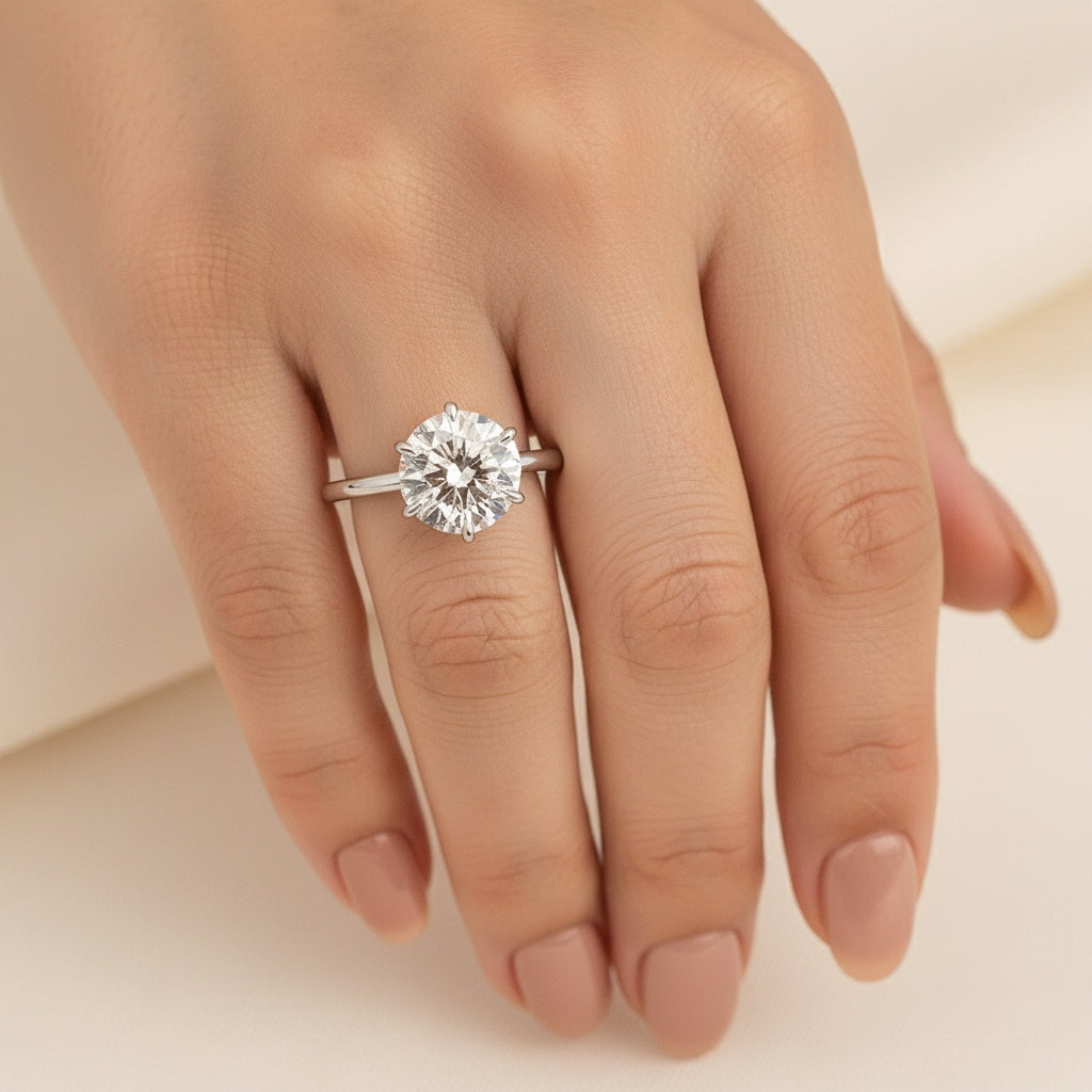 Aurevyn 4.0 Ct Round Cut 6 Prong Engagement Ring For Women